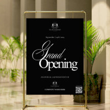 Elegant Black Calligraphy QR Code Grand Opening 