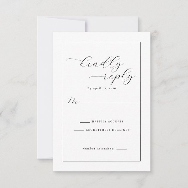 Elegant Black Calligraphy RSVP Card (Front)