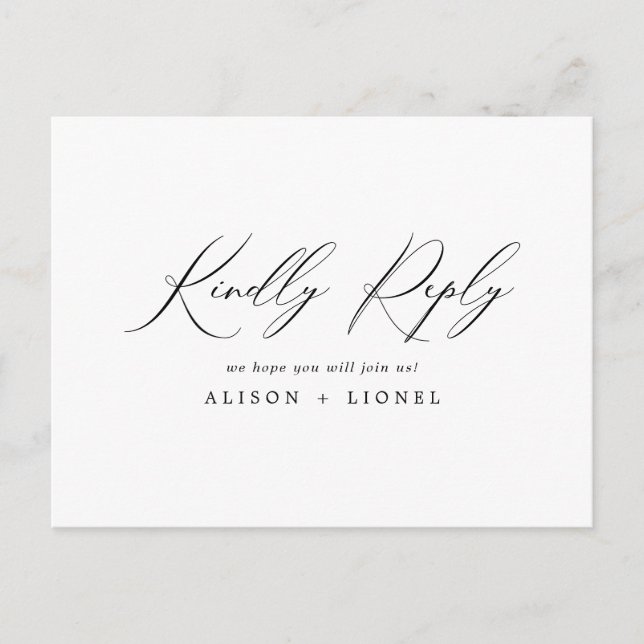 Elegant  Black Calligraphy RSVP Postcard (Front)