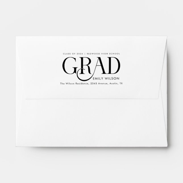 Elegant Black Calligraphy Script Graduation Envelope (Back (Top Flap))