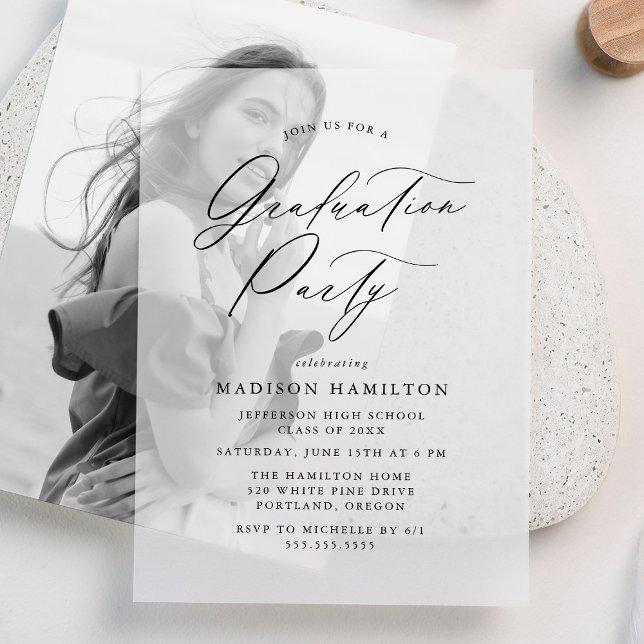 Elegant Black Calligraphy Script Graduation Party Vellum Invitations (Creator Uploaded)
