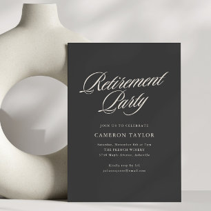 Elegant Black Calligraphy Script Retirement Party Invitation