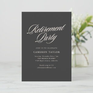 Elegant Black Calligraphy Script Retirement Party Invitation