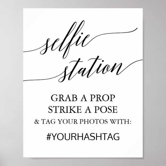 Elegant Black Calligraphy Selfie Station Sign (Front)
