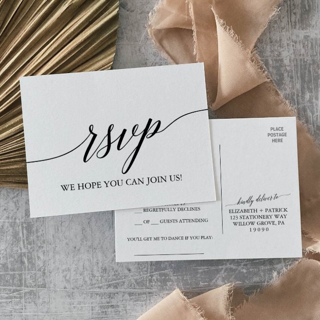 Elegant Black Calligraphy Song Request RSVP Invitation Postcard (Creator Uploaded)