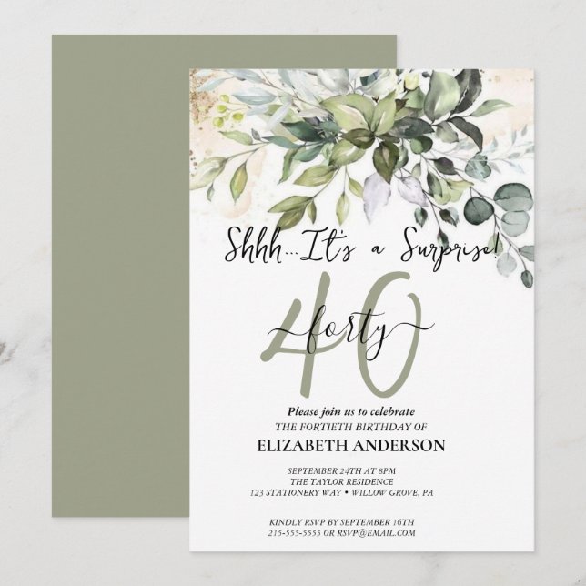 Elegant Black Calligraphy Surprise Party  Invitation (Front/Back)