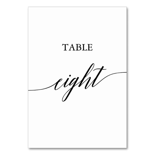 Elegant Black Calligraphy Table Eight Table Number (Front)