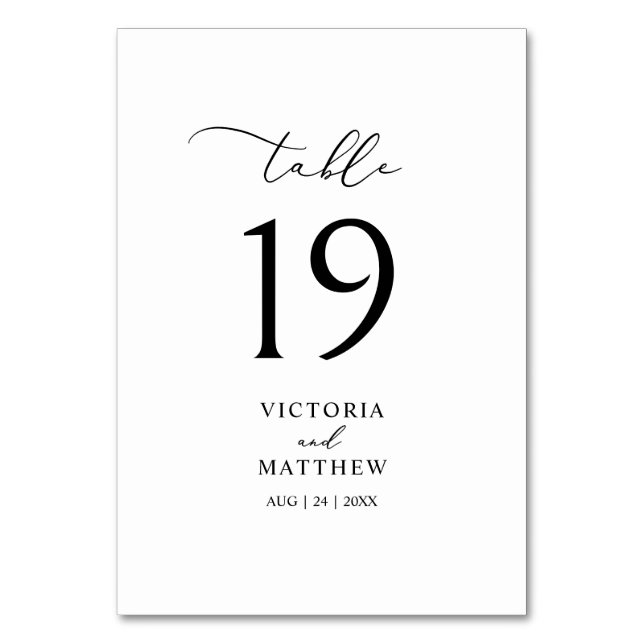 Elegant Black Calligraphy Table Number (Front)