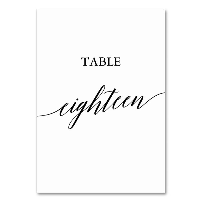 Elegant Black Calligraphy Table Number Eighteen (Front)