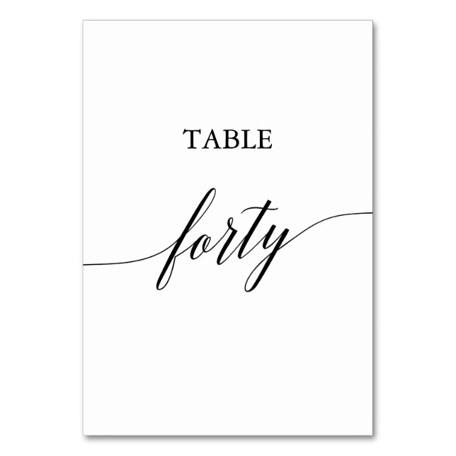 Elegant Black Calligraphy Table Number Forty (Front)