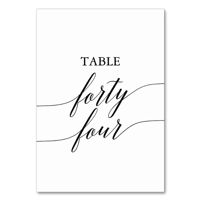 Elegant Black Calligraphy Table Number Forty Four (Front)