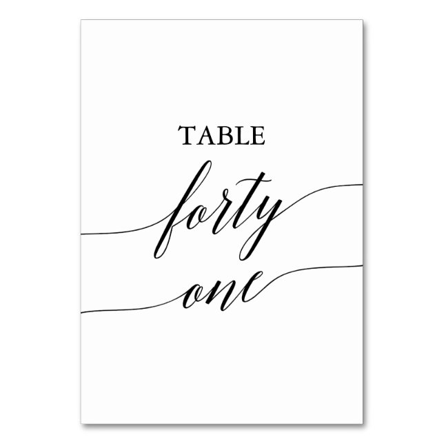 Elegant Black Calligraphy Table Number Forty One (Front)