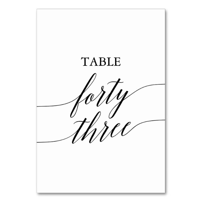 Elegant Black Calligraphy Table Number Forty Three (Front)