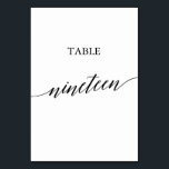 Elegant Black Calligraphy Table Number Nineteen<br><div class="desc">This elegant black calligraphy table nineteen table number is perfect for a simple wedding. The neutral design features a minimalist card decorated with romantic and whimsical typography. The card prints on the front and back (double-sided). Other table numbers in the collection are sold separately.</div>