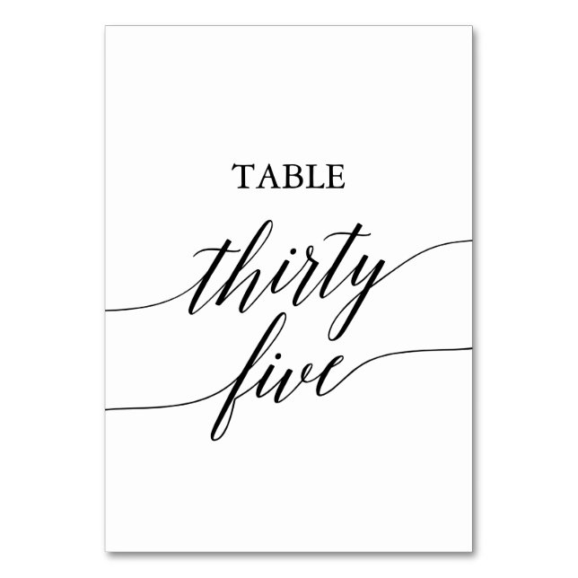 Elegant Black Calligraphy Table Number Thirty Five (Front)