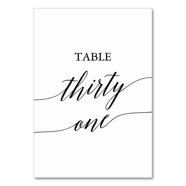 Elegant Black Calligraphy Table Number Thirty One (Front)