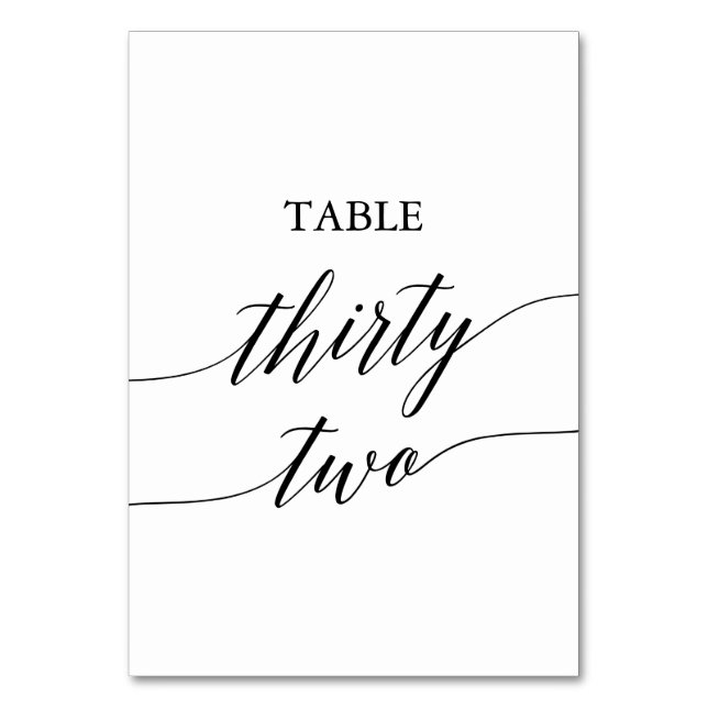 Elegant Black Calligraphy Table Number Thirty Two (Front)