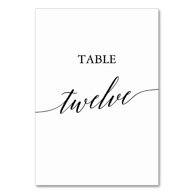 Elegant Black Calligraphy Table Number Twelve (Front)
