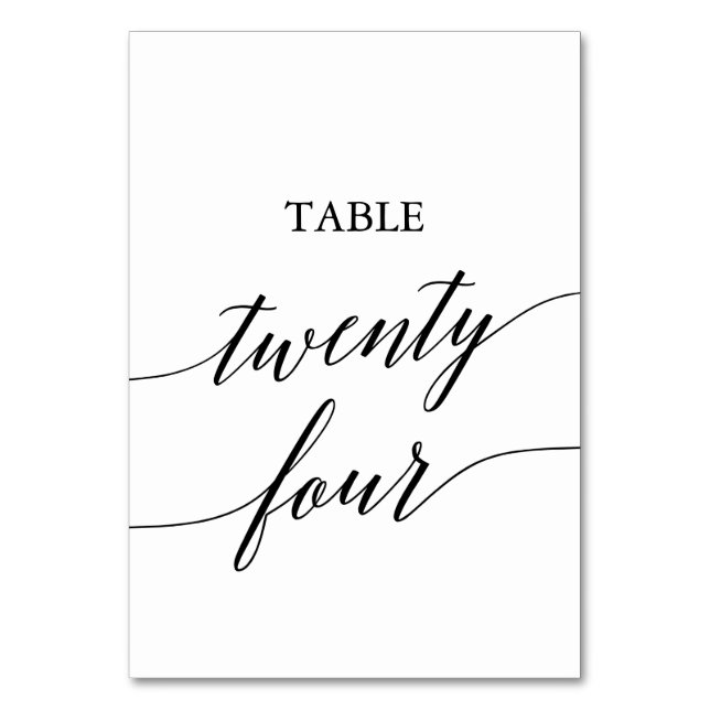 Elegant Black Calligraphy Table Number Twenty Four (Front)