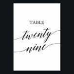 Elegant Black Calligraphy Table Number Twenty Nine<br><div class="desc">This elegant black calligraphy table twenty nine table number is perfect for a simple wedding. The neutral design features a minimalist card decorated with romantic and whimsical typography. The card prints on the front and back (double-sided). Other table numbers in the collection are sold separately.</div>