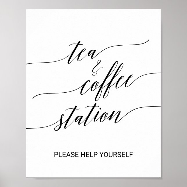 Elegant Black Calligraphy Tea and Coffee Sign (Front)