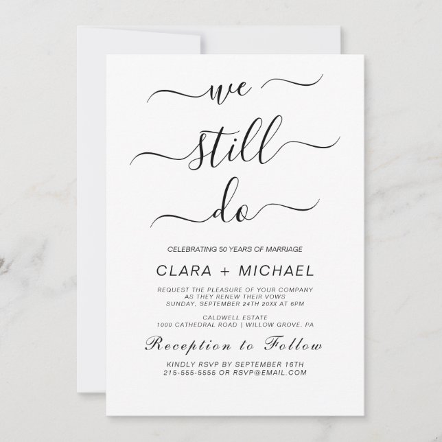 Elegant Black Calligraphy Vow Renewal Invitation (Front)