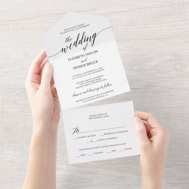 Elegant Black Calligraphy Wedding All In One Invitation (Tearaway)