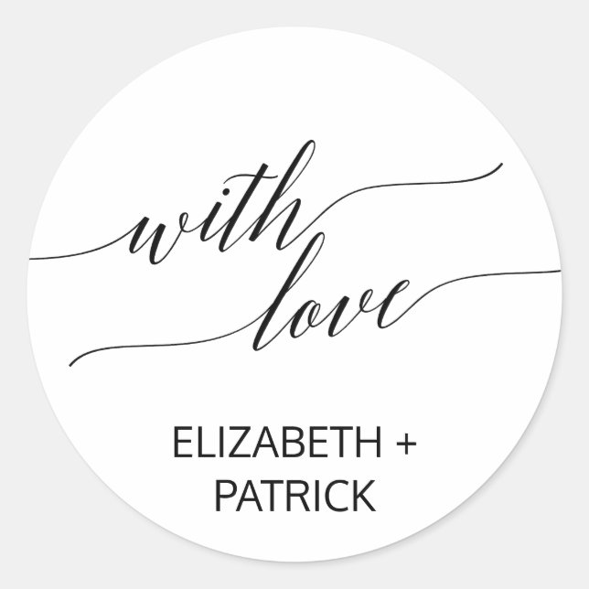Elegant Black Calligraphy Wedding Favour Classic Round Sticker (Front)