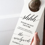 Elegant Black Calligraphy Wedding Guest Door Hanger<br><div class="desc">These elegant black calligraphy wedding guest door hangers are perfect for a simple wedding. The neutral design features a minimalist door hanger decorated with romantic and whimsical typography. Provide these door tags for your hotel guests so that they can get plenty of rest to recover from your wedding.</div>