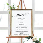 Elegant Black Calligraphy Wedding Menu Sign<br><div class="desc">This simple black calligraphy wedding menu sign is perfect for a simple wedding. The neutral design features a minimalist poster decorated with romantic and whimsical typography. Personalise the sign with your menu options,  names,  wedding date and location.</div>