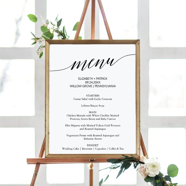 Elegant Black Calligraphy Wedding Menu Sign (Creator Uploaded)