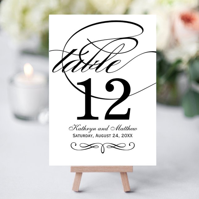 Elegant Black Calligraphy Wedding Table Number (Creator Uploaded)