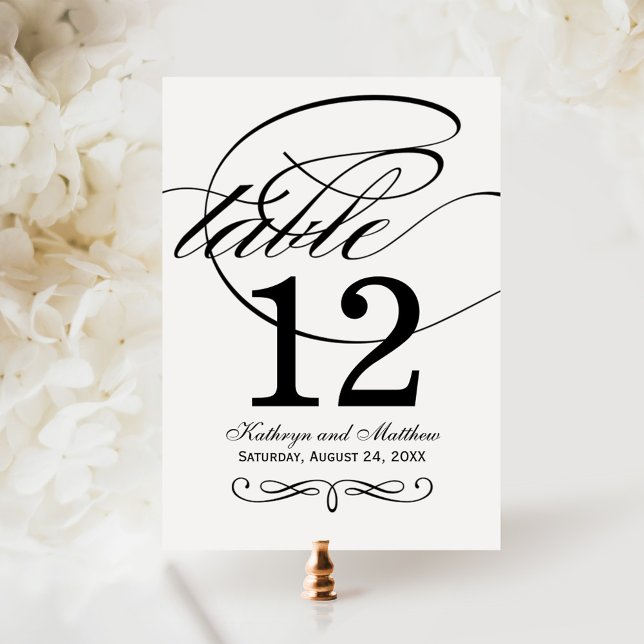 Elegant Black Calligraphy Wedding Table Number (Creator Uploaded)