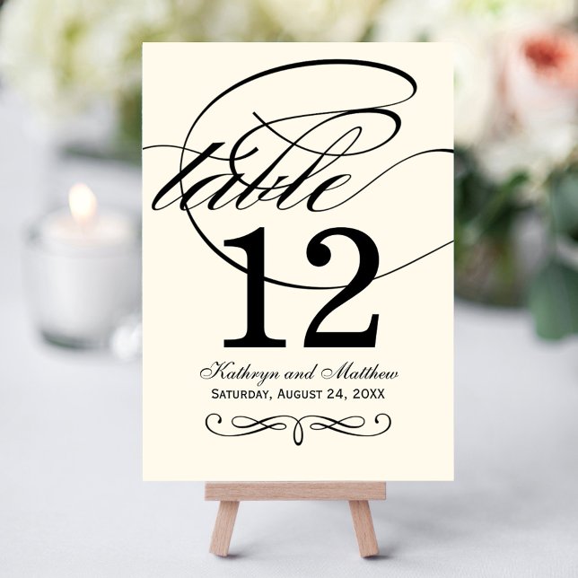 Elegant Black Calligraphy Wedding Table Number (Creator Uploaded)
