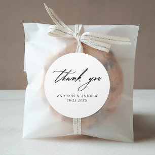 Elegant Black Calligraphy Wedding Thank You Classic Round Sticker