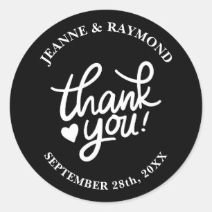 Elegant Black Calligraphy Wedding Thank You Favour Classic Round Sticker