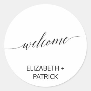 Elegant Black Calligraphy Wedding Welcome Classic Round Sticker