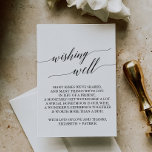 Elegant Black Calligraphy Wedding Wishing Well Enclosure Card<br><div class="desc">This elegant black calligraphy wedding wishing well card is perfect for a simple wedding. The neutral design features a minimalist card decorated with romantic and whimsical typography. Personalize this invitation enclosure card with your names,  and a short wishing well poem.</div>