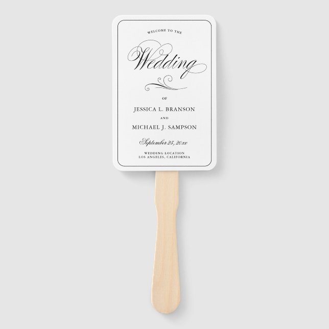 Elegant Black Calligraphy Welcome Wedding Party Hand Fan (Front)
