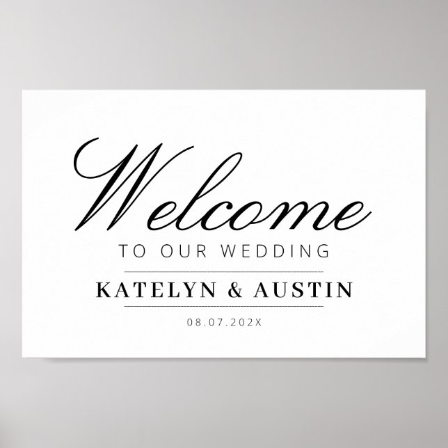 elegant black calligraphy welcome wedding sign (Front)