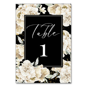 Elegant black calligraphy white floral Wedding Table Number