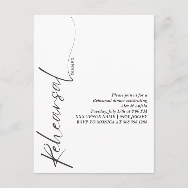 Elegant Black Calligraphy White Minimal Rehearsal  Postcard (Front)