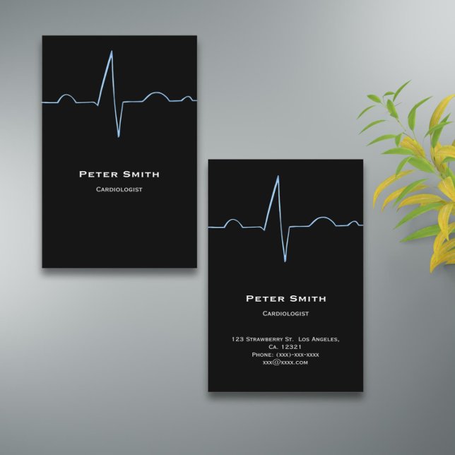 Elegant Black Cardiologist  Business Card (Elegant illustrated cardiologist business card)