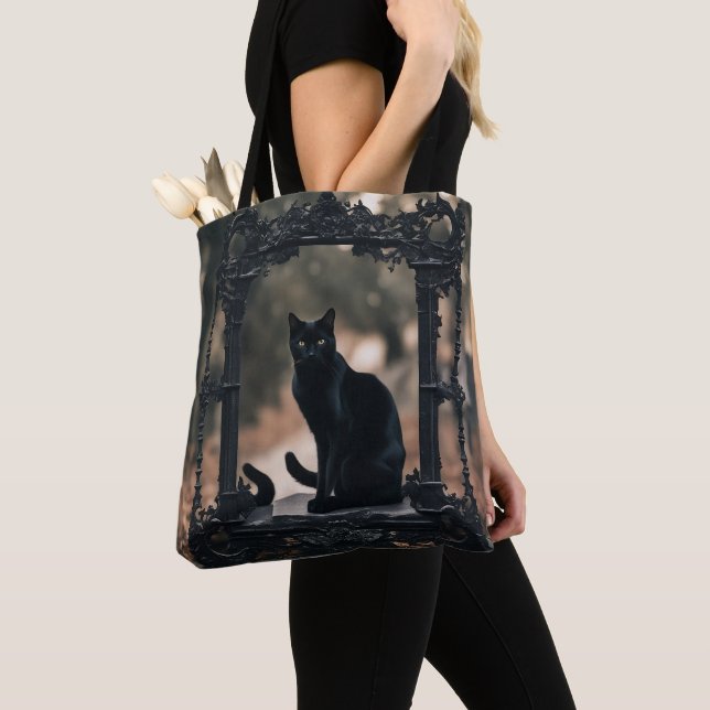 "Elegant Black Cat Bag: Harmony Tote Bag (Close Up)