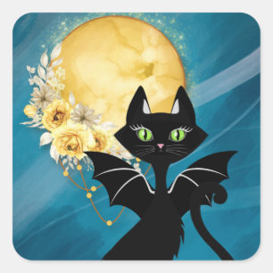 Elegant Black Cat   Bat Cat   Halloween Sticker