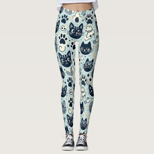 Elegant Black Cat Chic Leggings (Front)