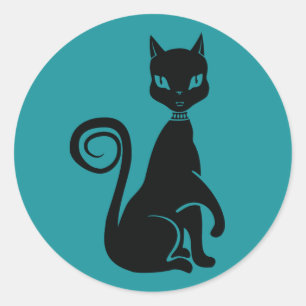 Elegant Black Cat Classic Round Sticker