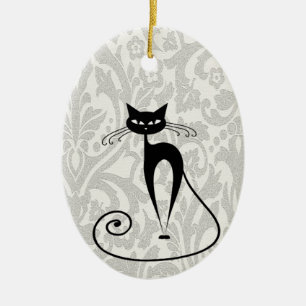 Elegant  black cat damask ceramic tree decoration