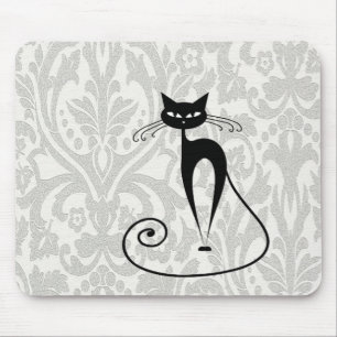 Elegant  black cat damask mouse mat