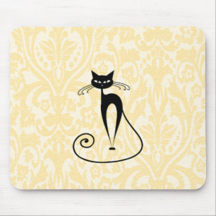 Elegant black cat damask vintage mouse mat